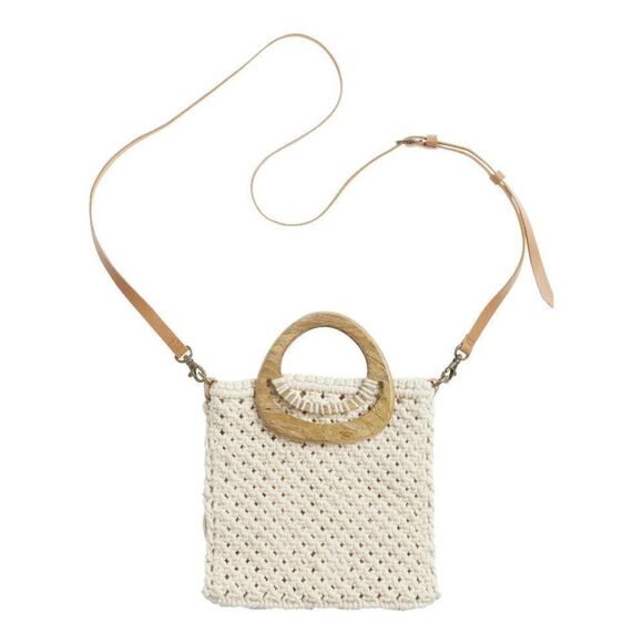 World Market Exclusive Boho Crochet and Wood Crossbody Purse Bag - Picture 6 of 6